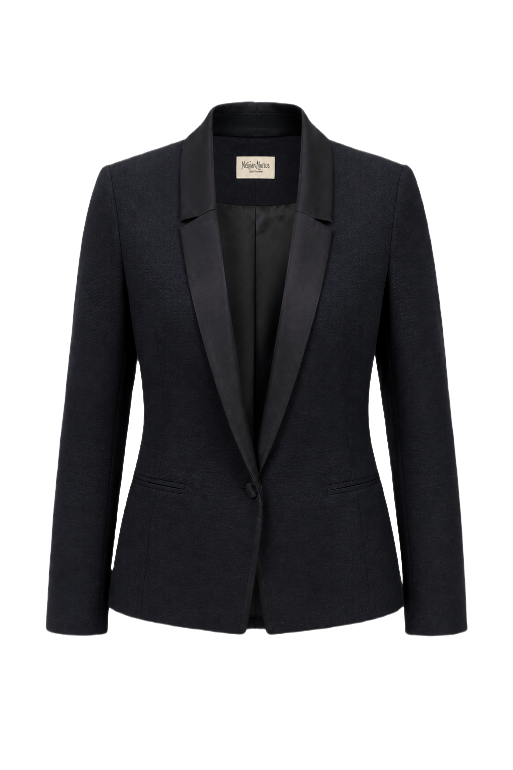 1990s Navy Blue Polyester Blazer - Front View