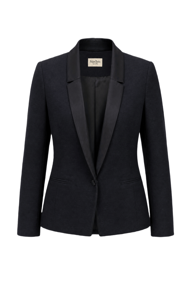 1990s Navy Blue Polyester Blazer - Front View