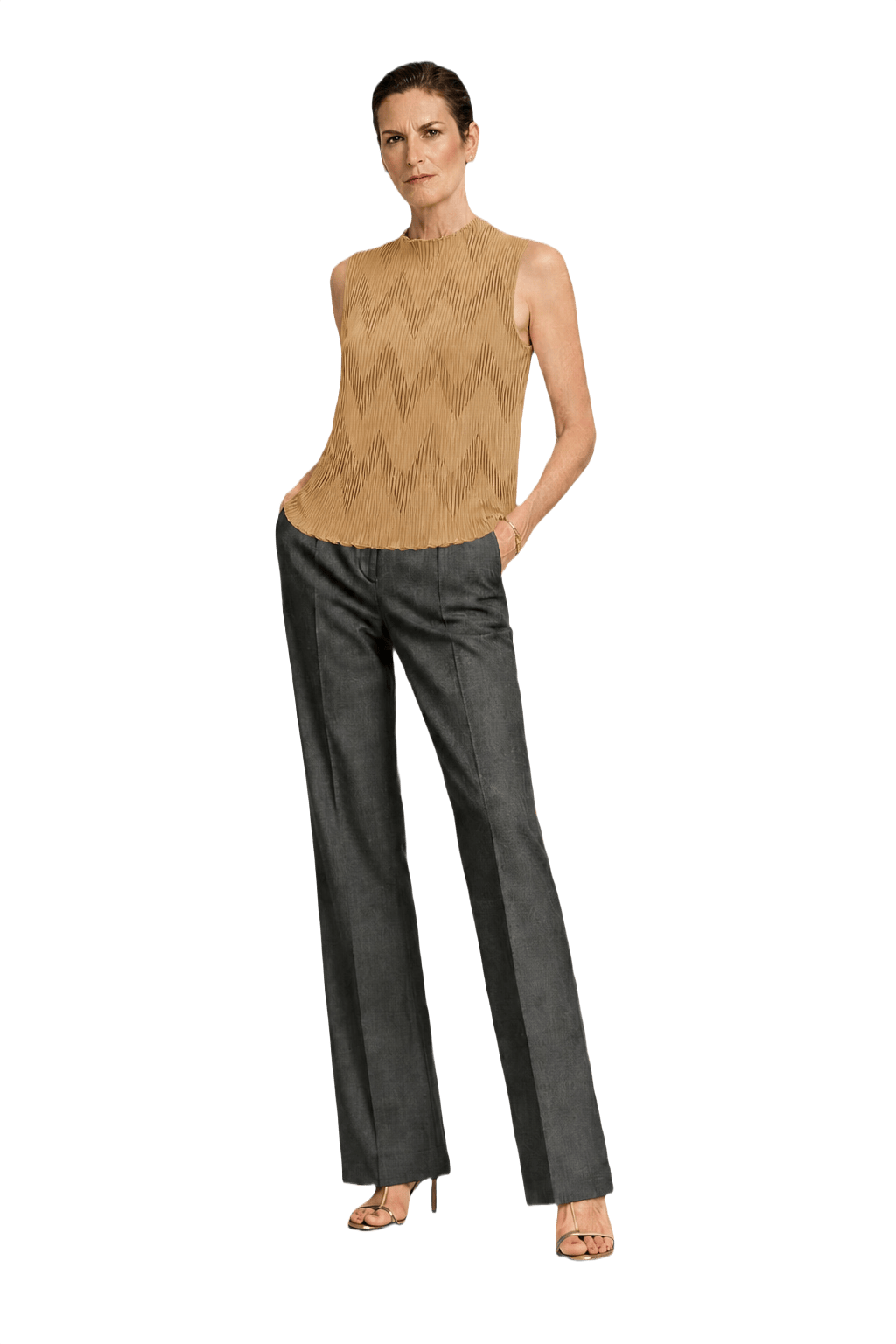 1990s Beige Polyester Blouse - Model