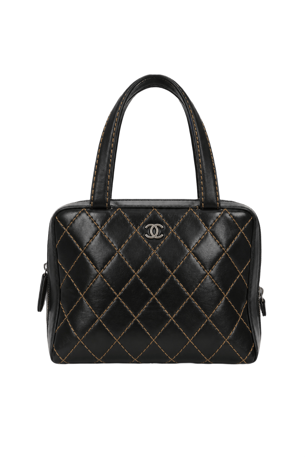1980s Black Leather Handbag - Front View