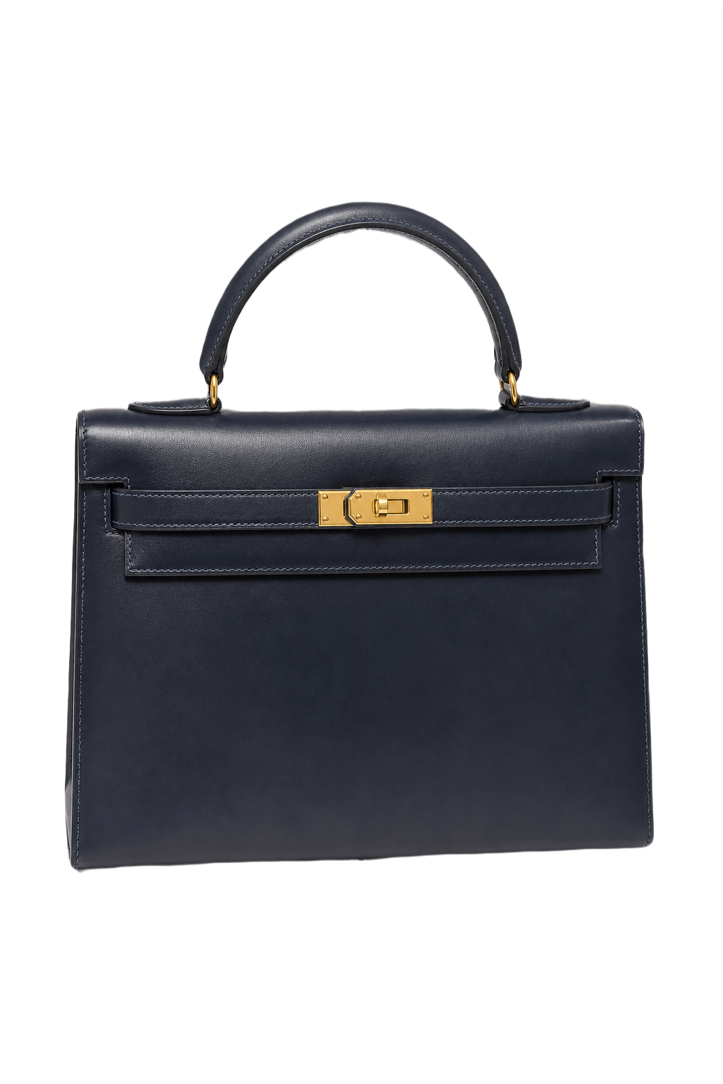 1970s Navy Blue Leather Handbag - Front View