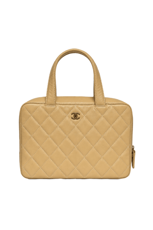 1990s Beige Leather Handbag - Front View