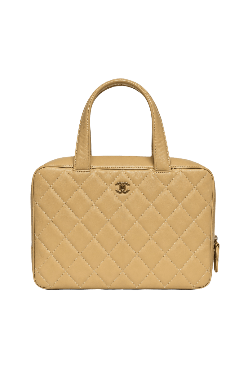 1990s Beige Leather Handbag - Front View