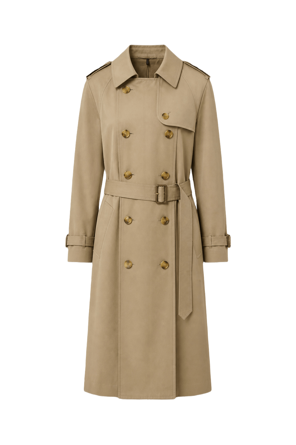 1980s Beige Cotton Trench Coat - Front View
