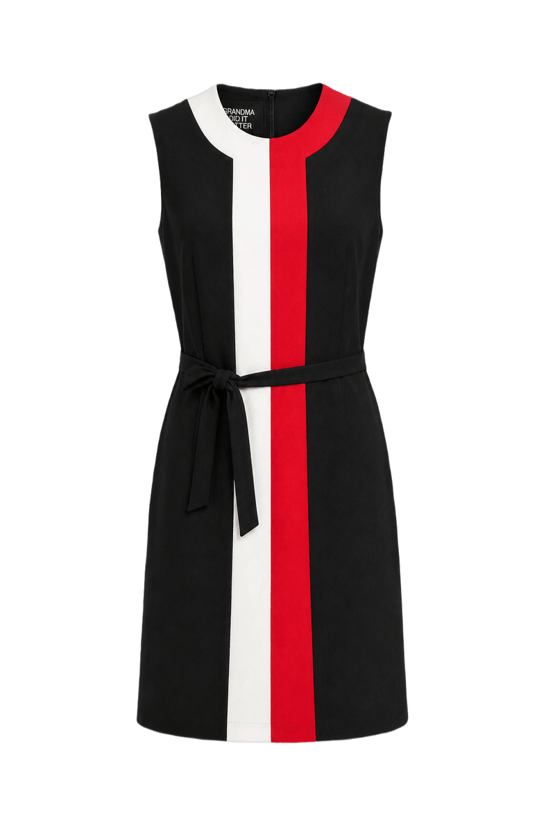1960s Black Polyester Shift Dress - Front View