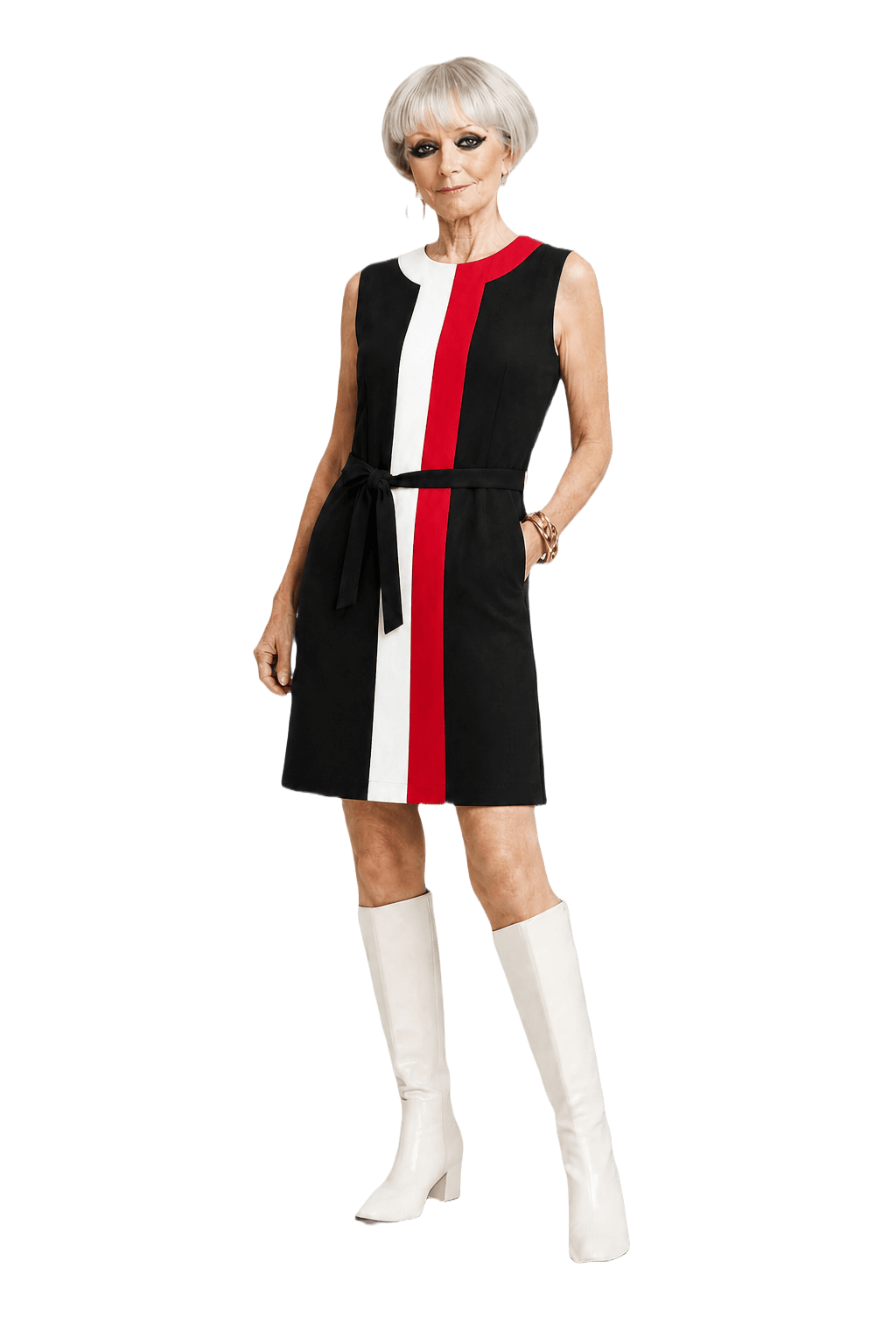 1960s Black Polyester Shift Dress - Model