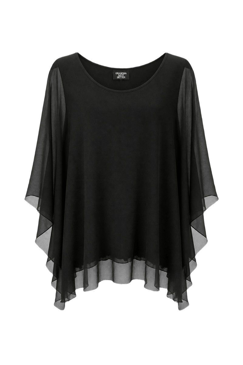 1960s Black Chiffon Blouse - Front View