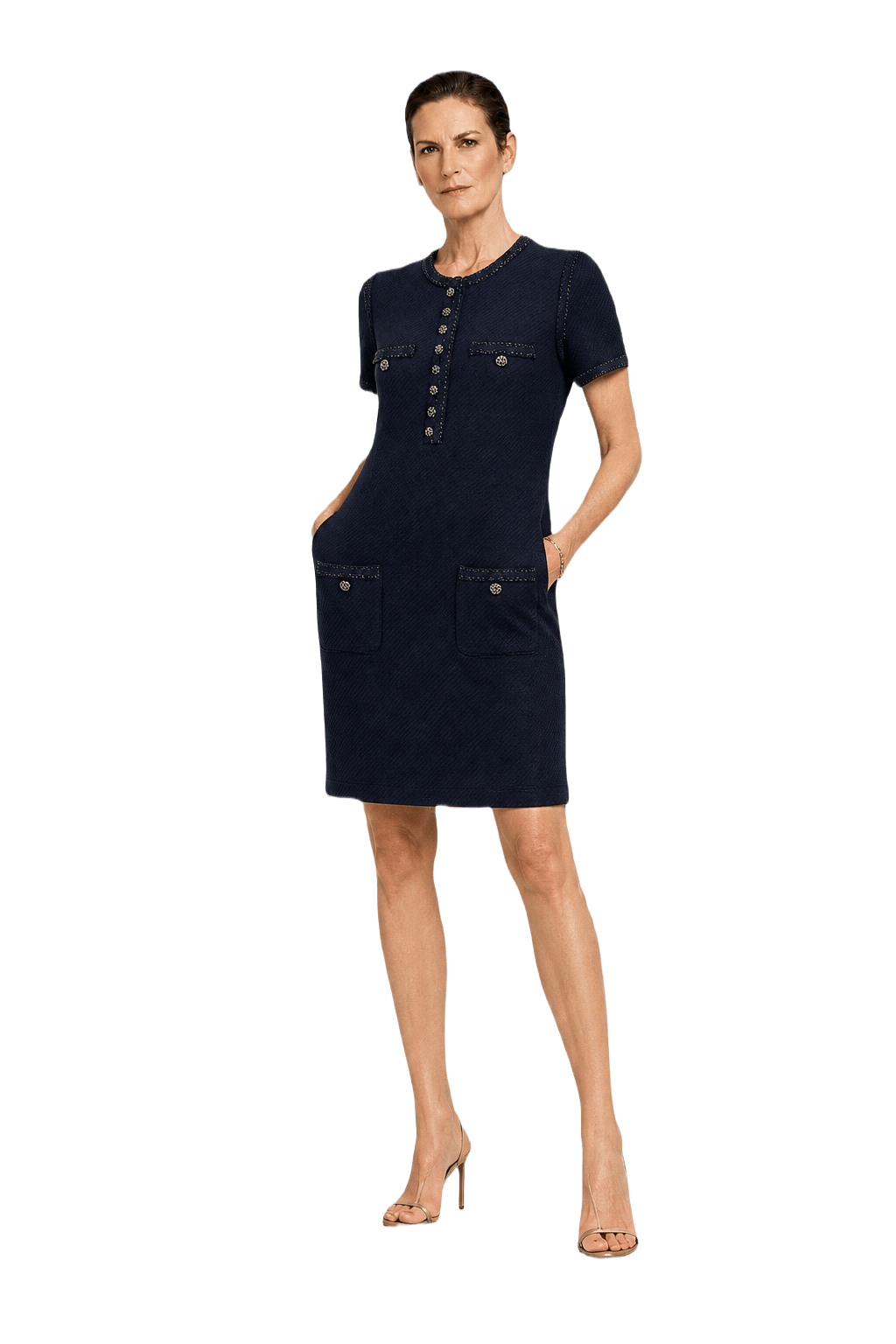 1990s Navy Blue Wool Blend Mini Dress - Model