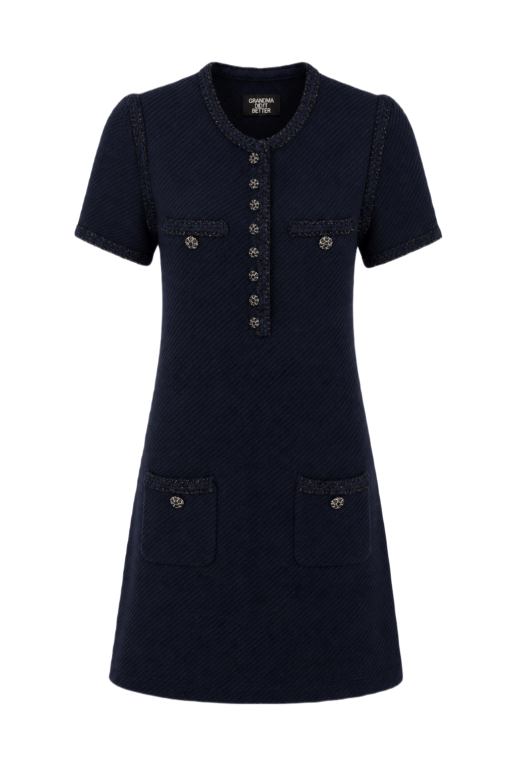 1990s Navy Blue Wool Blend Mini Dress - Front View