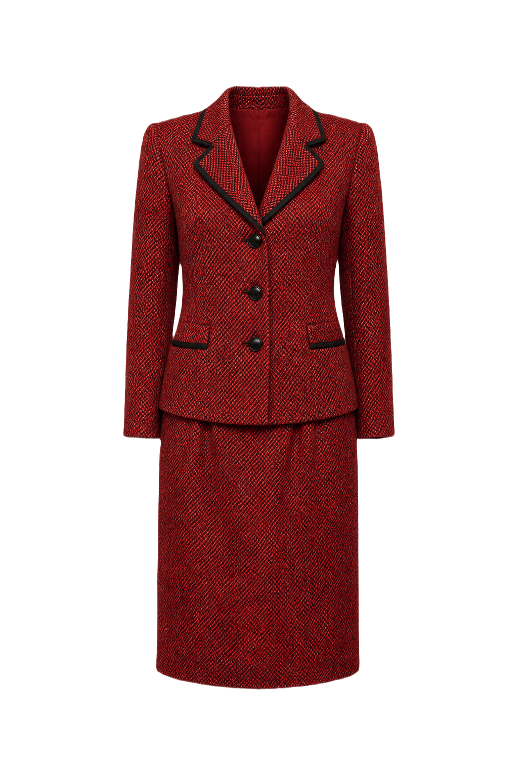 1990s Red Wool Skirt Suit - Front View