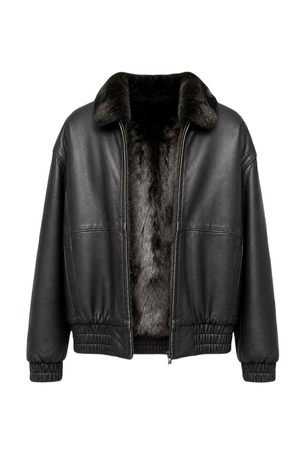 1980s Black Leather Jacket - Front View
