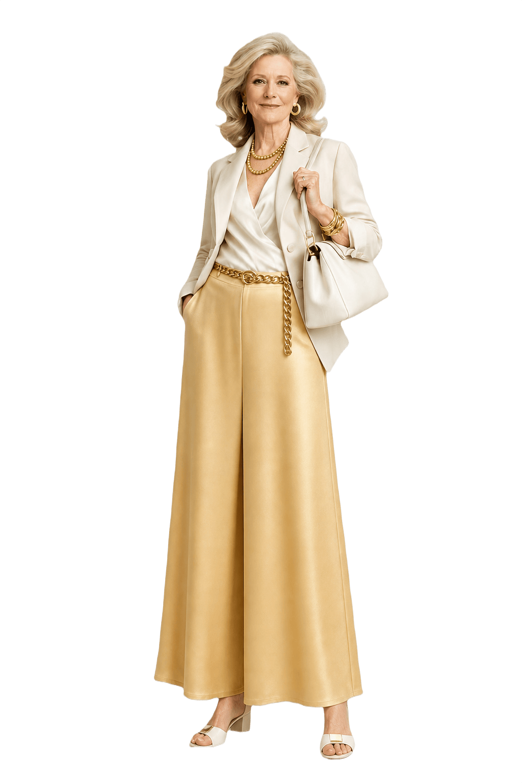 1970s Champagne Satin Pants - Model