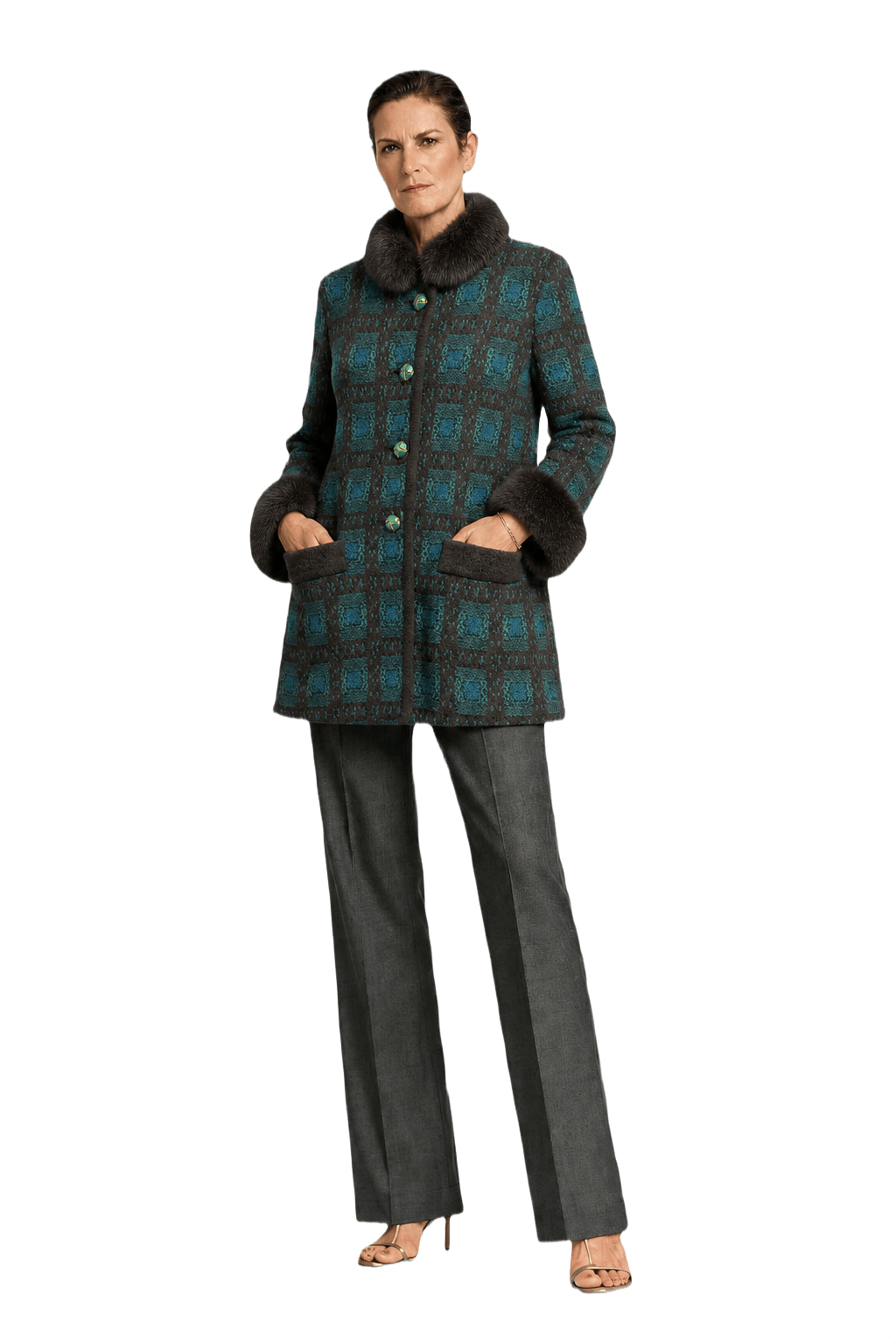 1990s Teal Wool Coat - Model