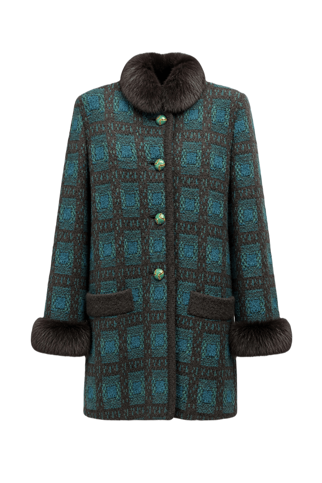 1990s Teal Wool Coat - Front View