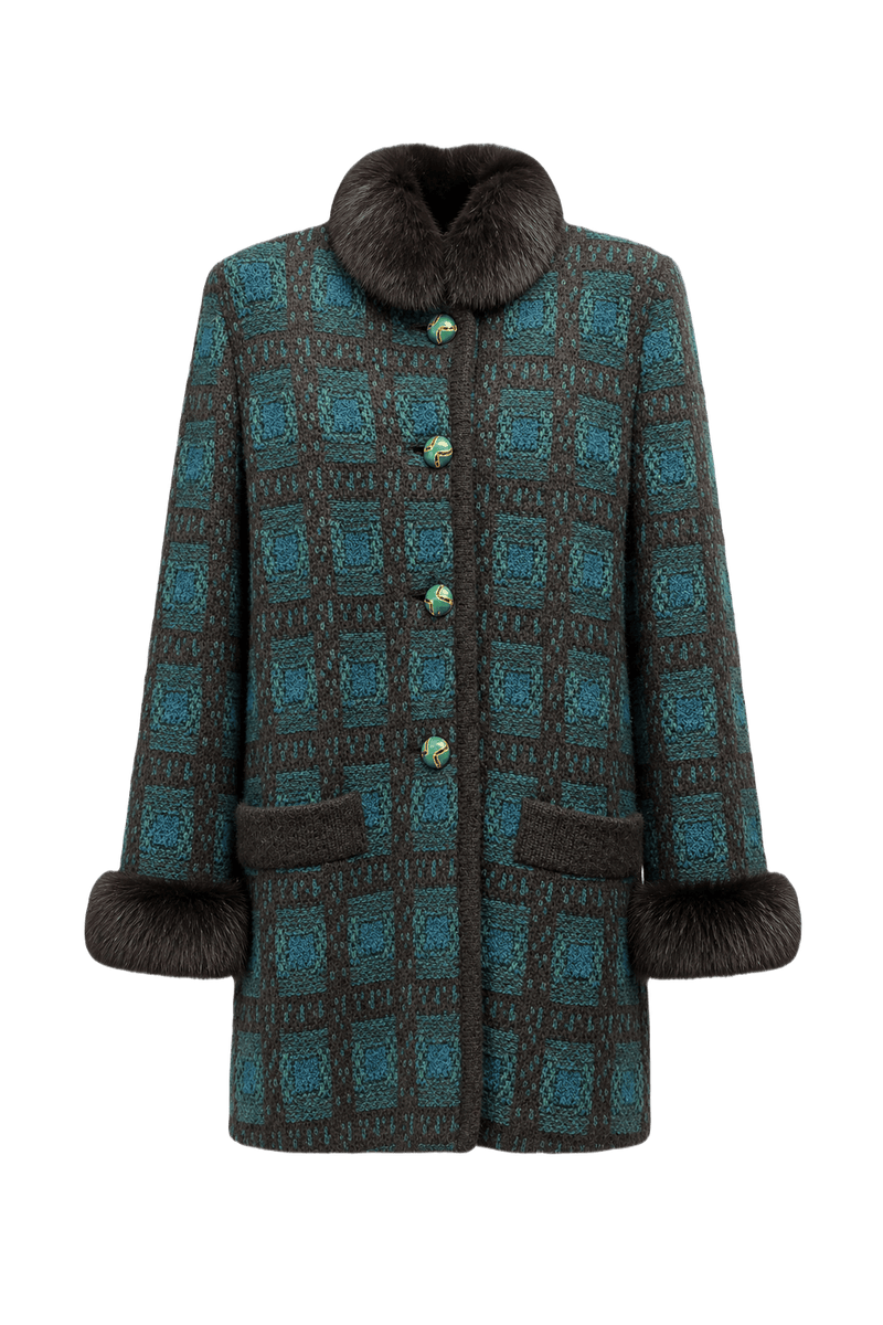 1990s Teal Wool Coat - Front View
