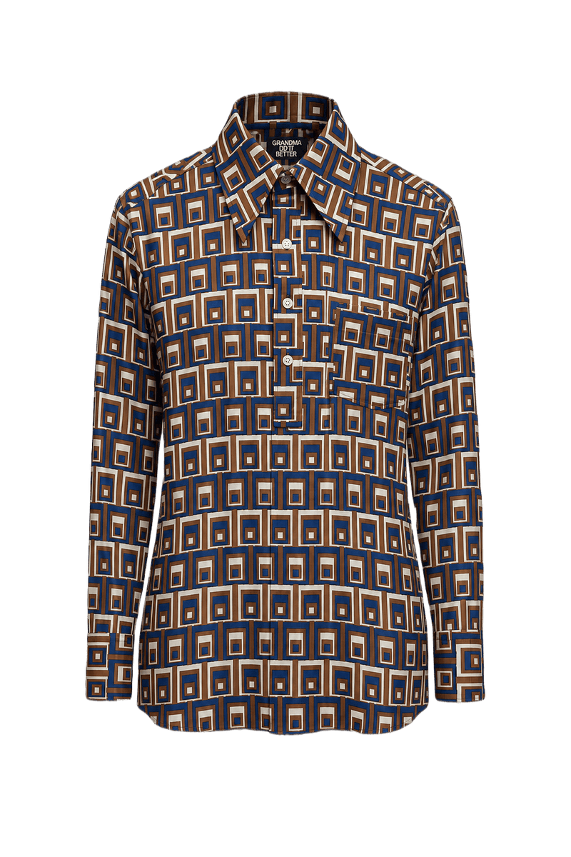 1970s Brown Polyester Shirt - Front View