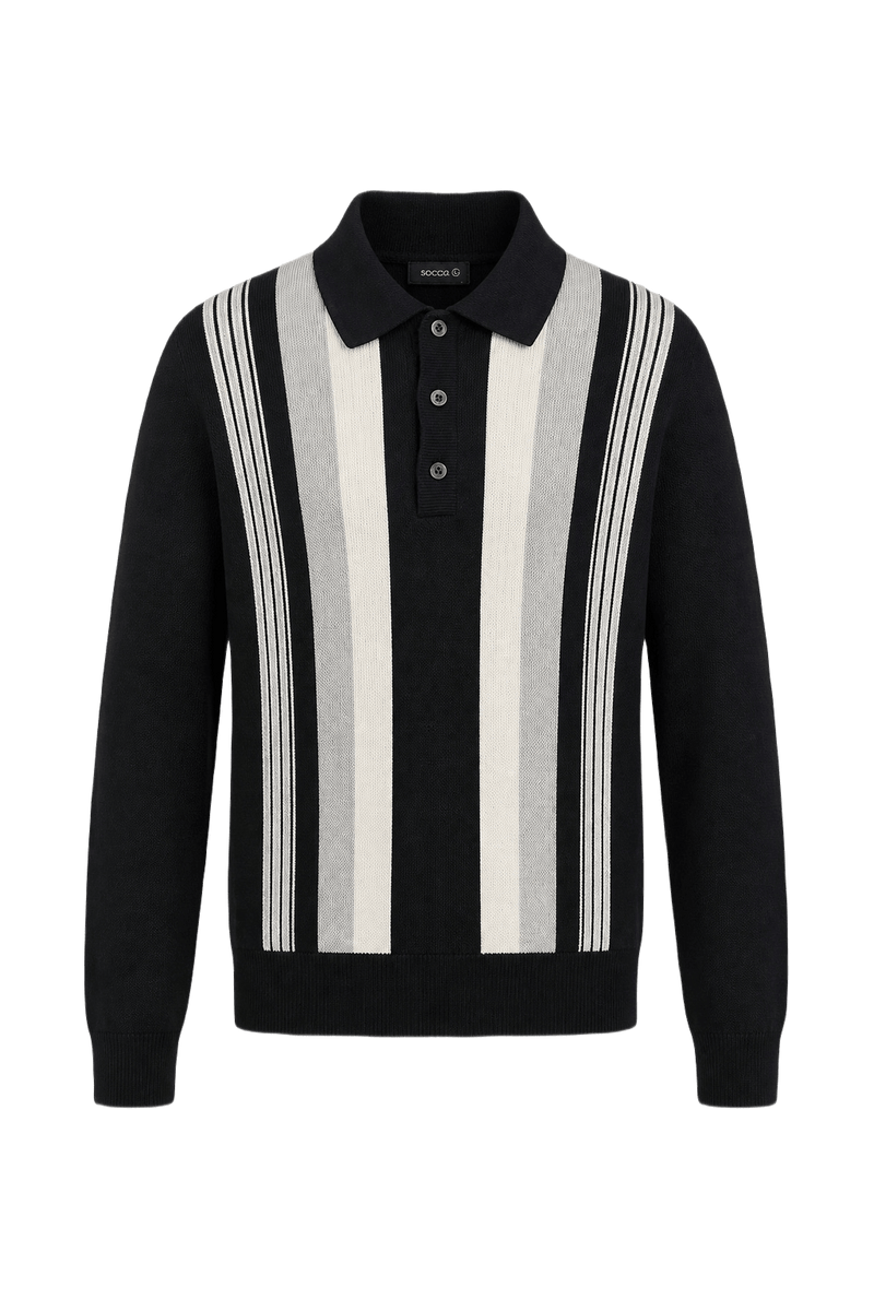1960s Black Wool Blend Polo - Front View
