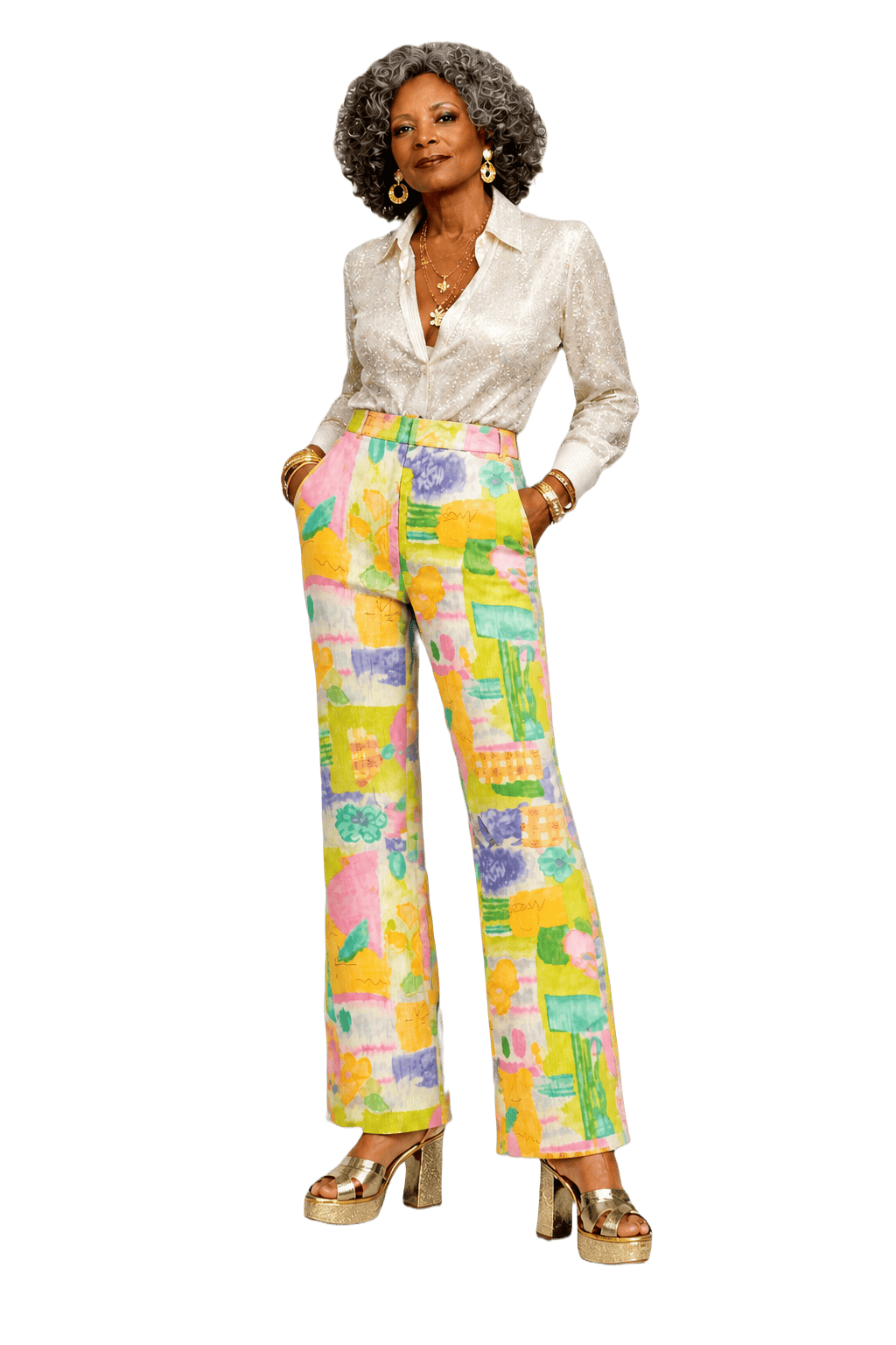 1980s Multicolor Polyester Pants - Model