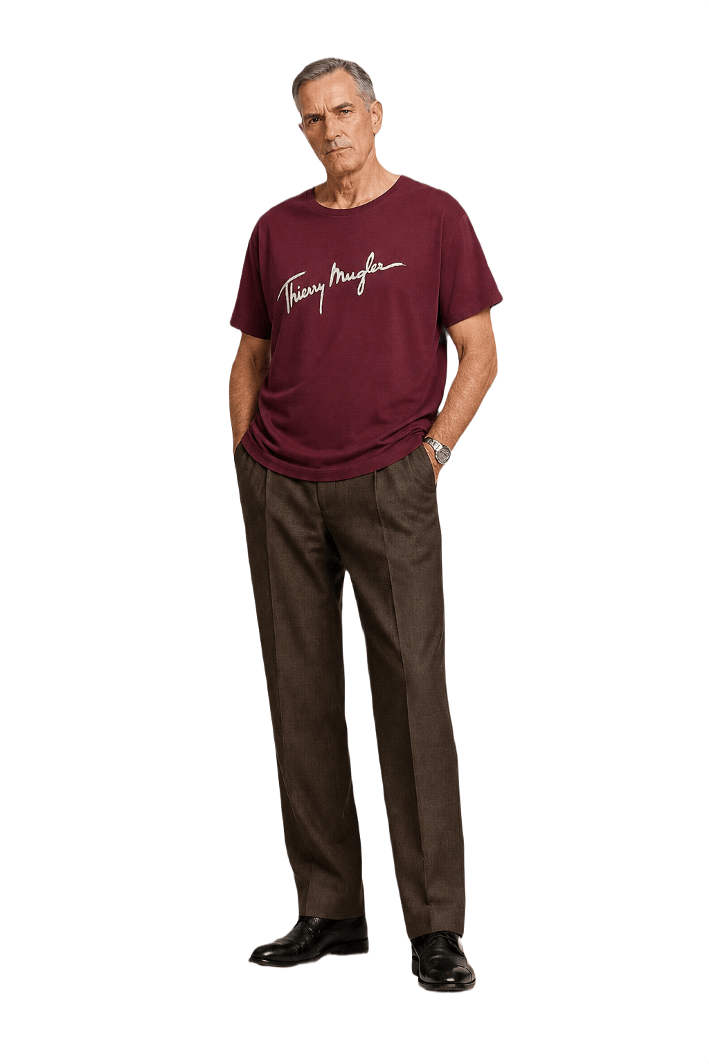 1980s Deep Burgundy Cotton T-Shirt - Model