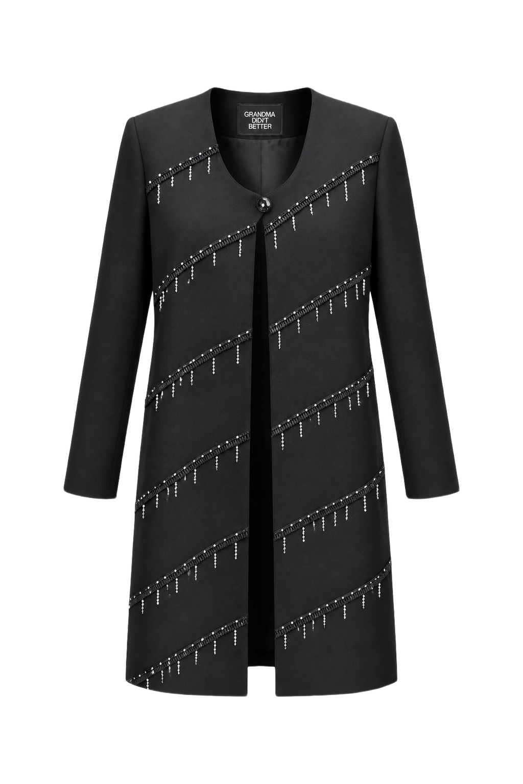 1980s Black Synthetic Blend Coat - Front View