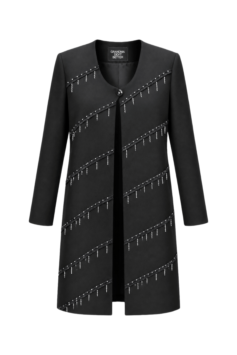 1980s Black Synthetic Blend Coat - Front View
