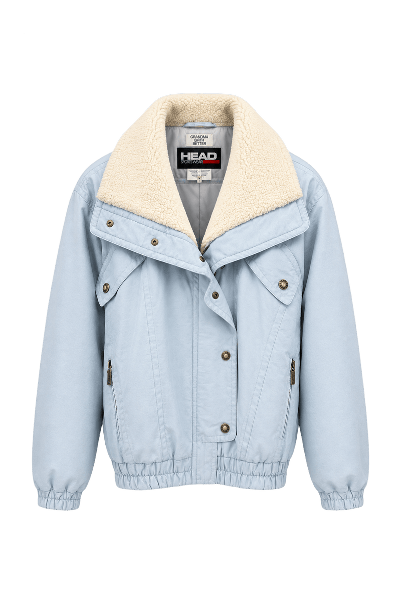 1980s Light Blue Synthetic Blend Jacket - Front View