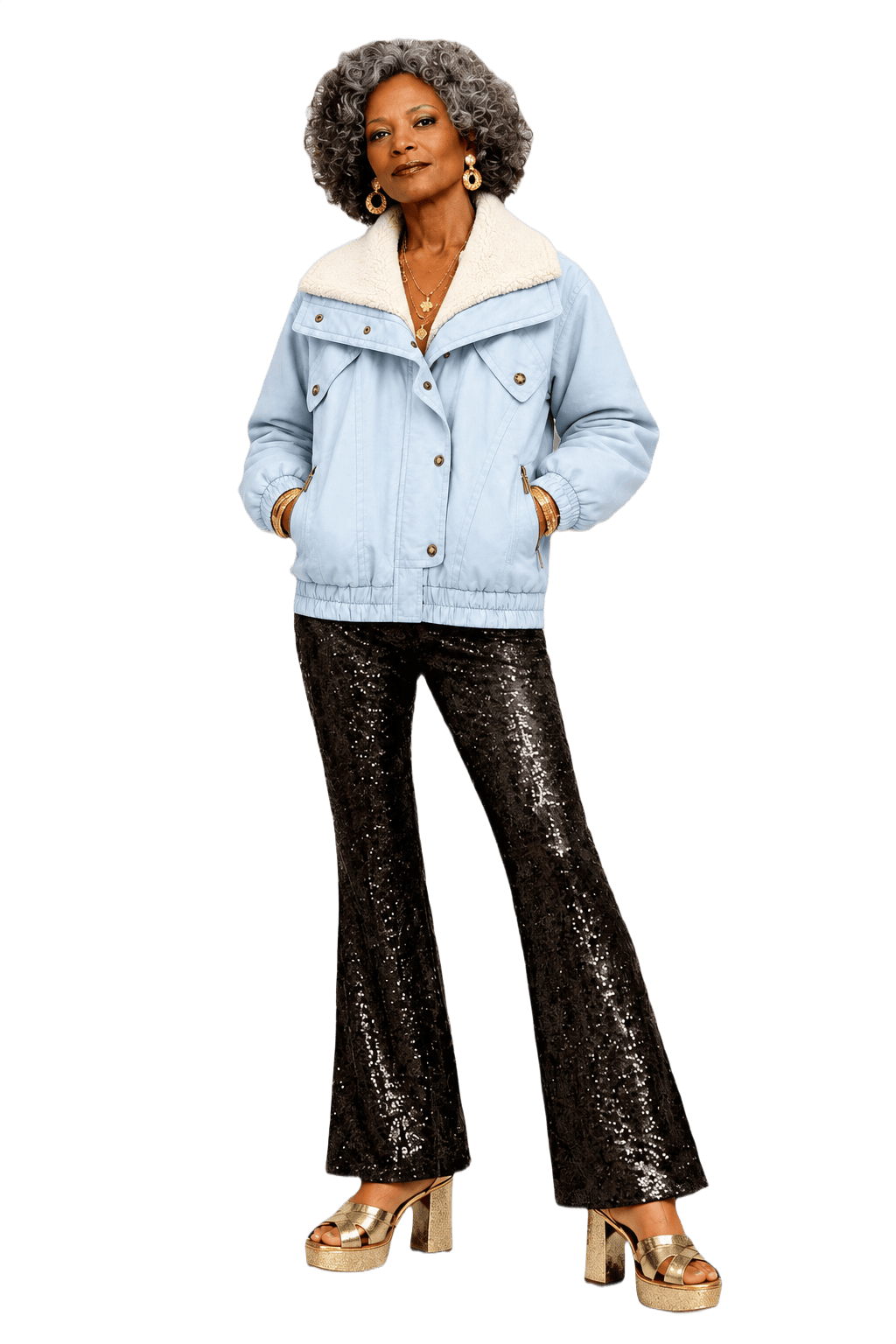 1980s Light Blue Synthetic Blend Jacket - Model