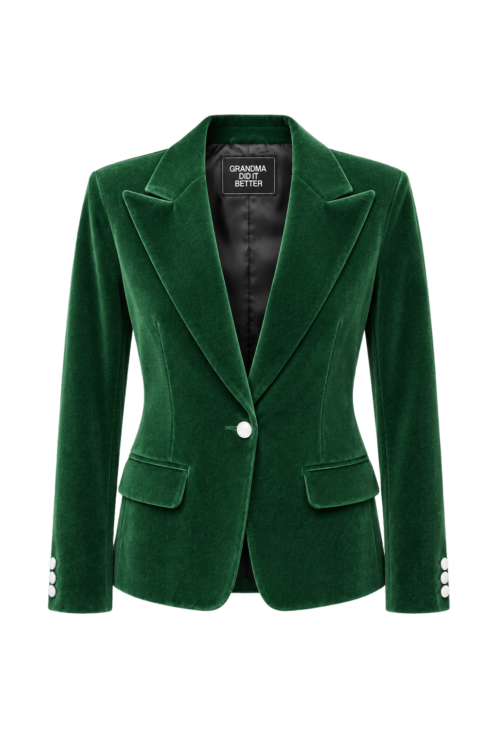 1990s Deep Green Velvet Blazer - Front View