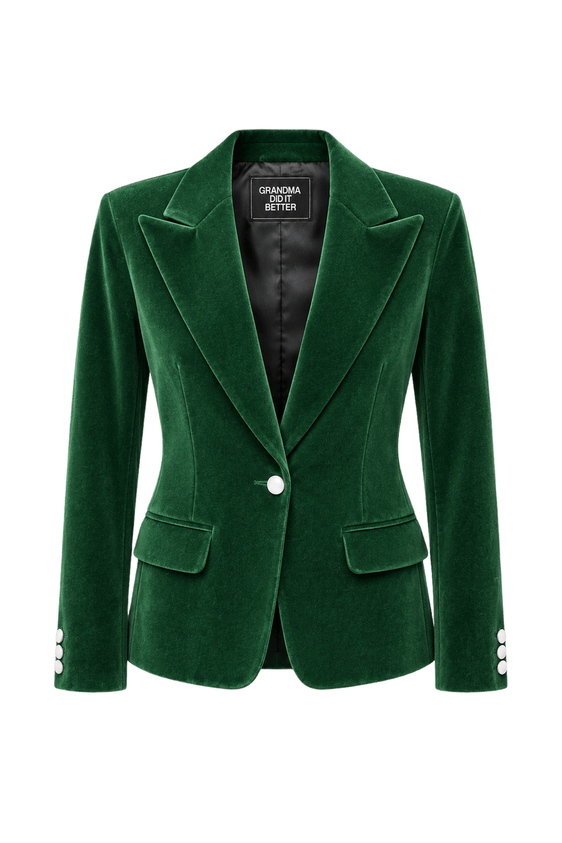 1990s Deep Green Velvet Blazer - Front View
