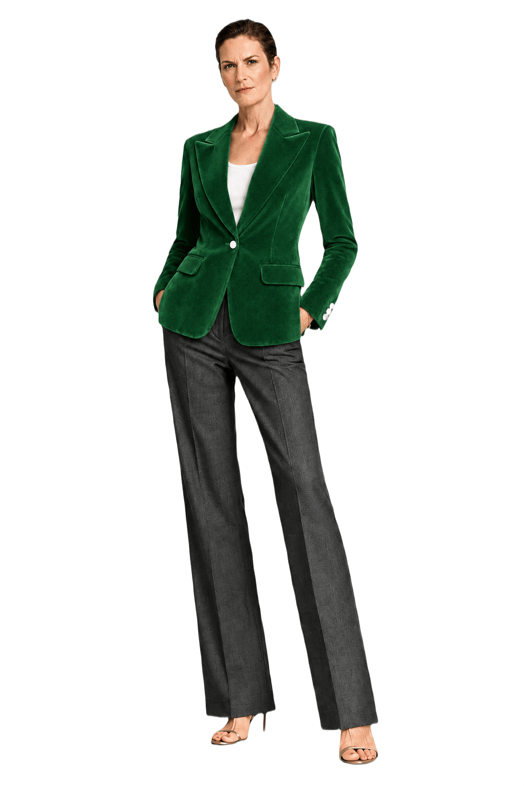 1990s Deep Green Velvet Blazer - Model