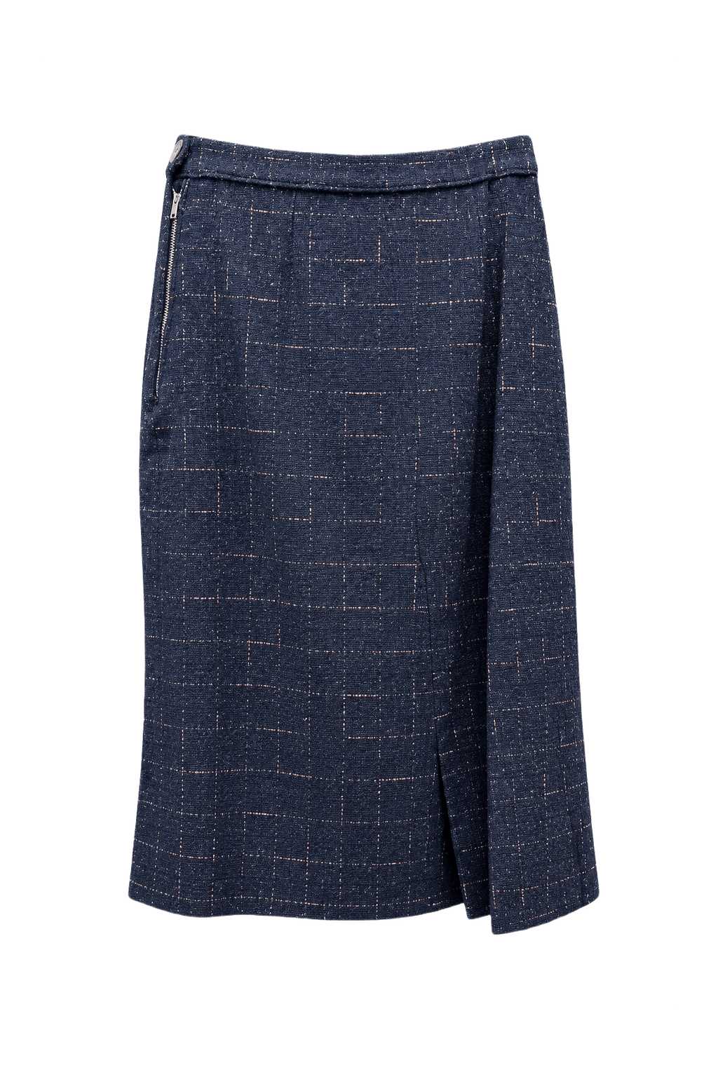 1940s Navy Blue Wool Knee-Length Skirt - Front View