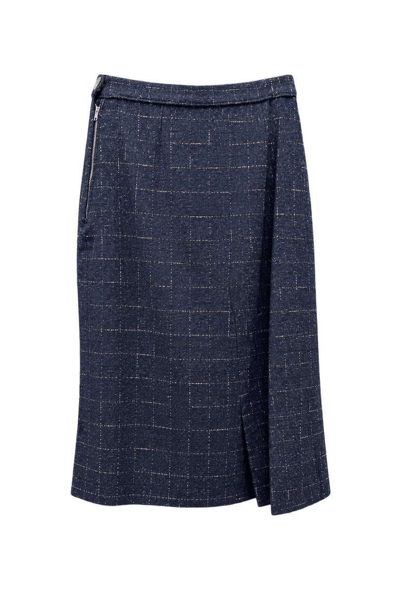 1940s Navy Blue Wool Knee-Length Skirt - Front View