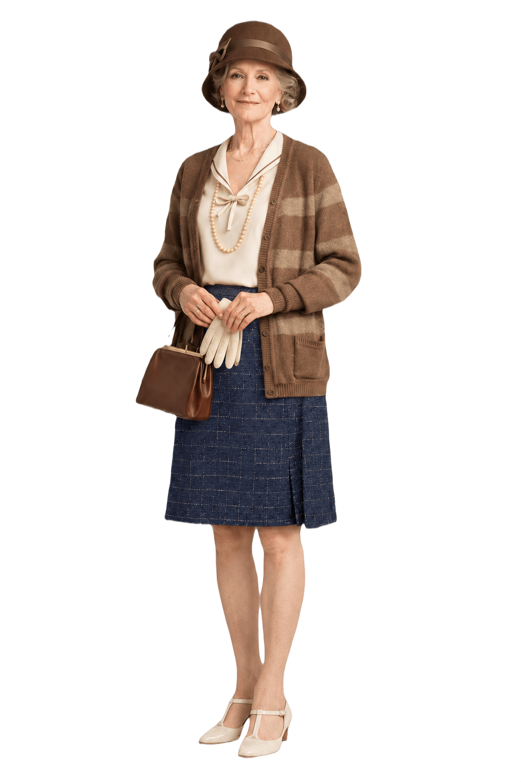 1940s Navy Blue Wool Knee-Length Skirt - Model