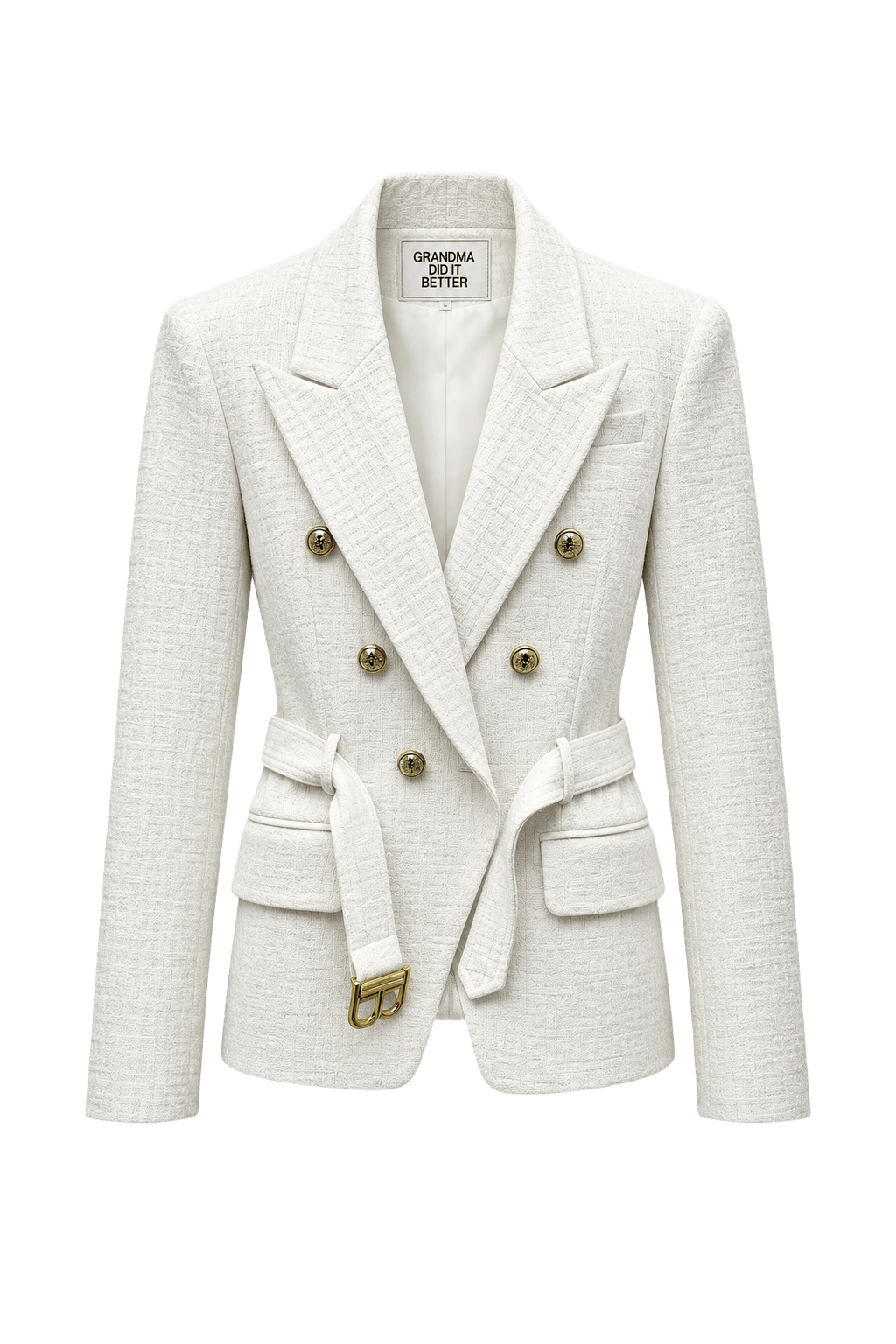 1980s Cream White Textured Cotton Blend Blazer - Front View