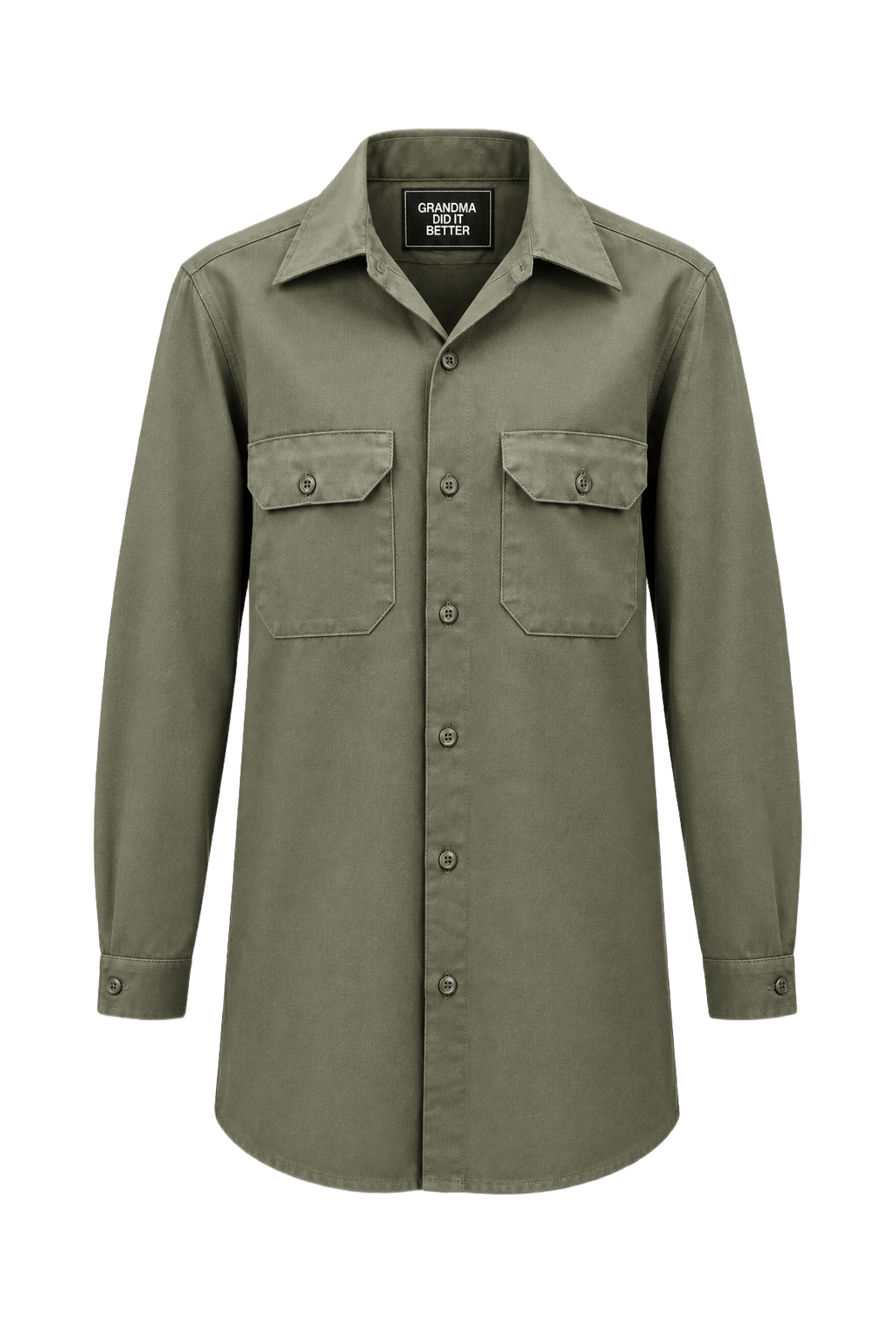 1970s Olive Green Cotton Shirt - Front View