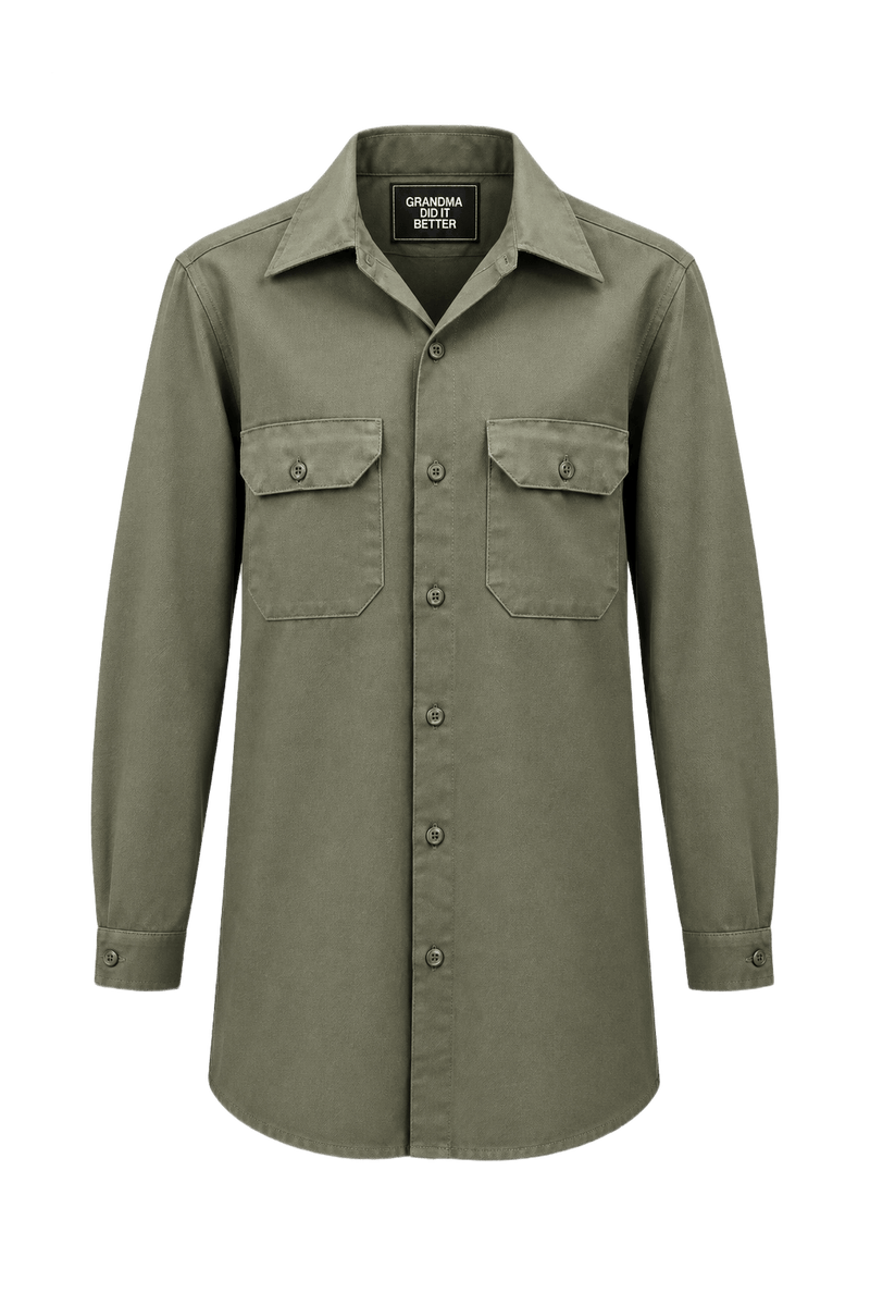 1970s Olive Green Cotton Shirt - Front View