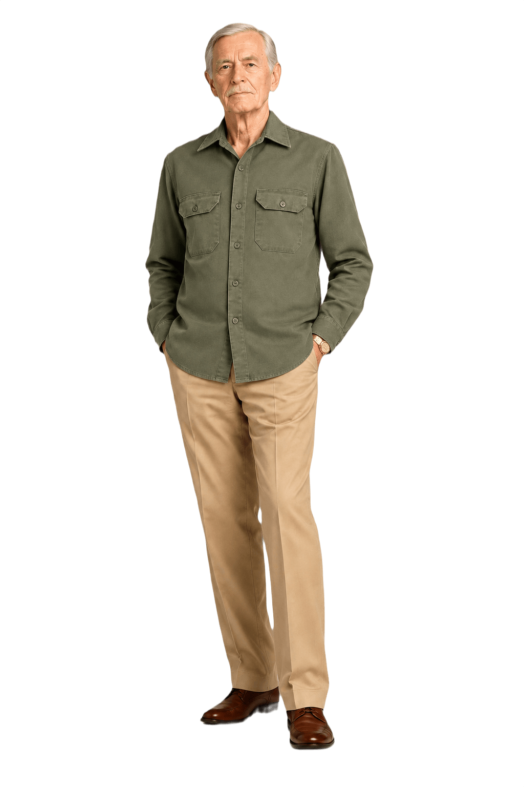 1970s Olive Green Cotton Shirt - Model