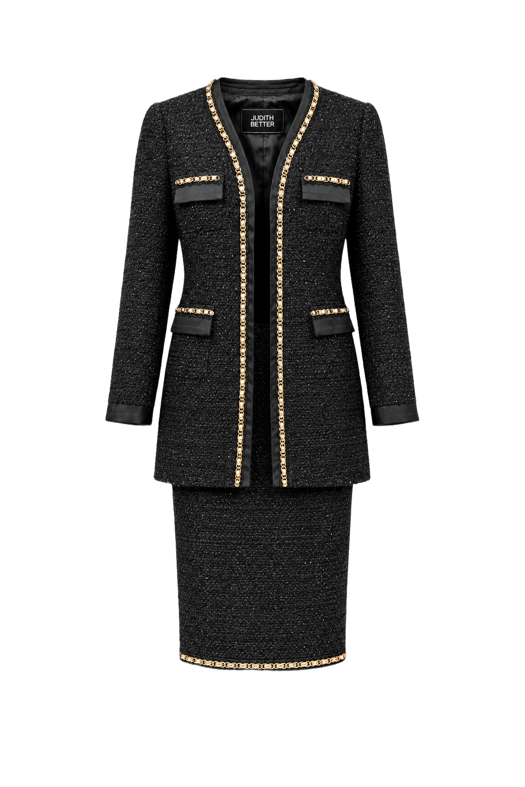 1980s Black Tweed Two-Piece Set - Front View