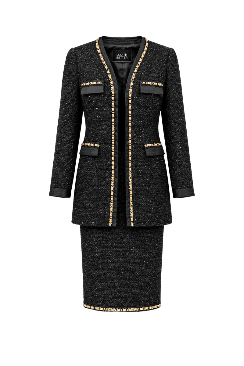 1980s Black Tweed Two-Piece Set - Front View