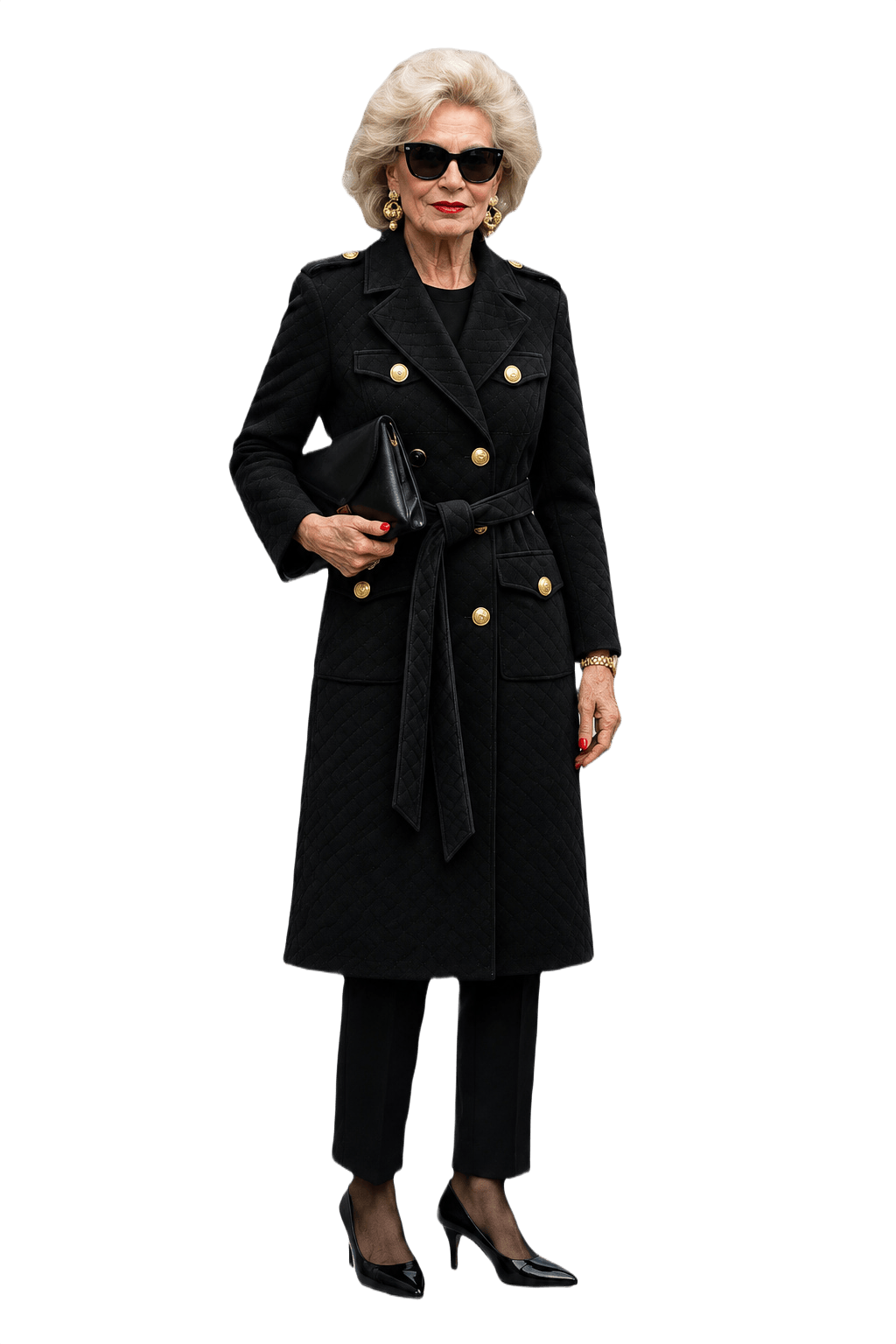 1980s Black Quilted Velvet Coat - Model