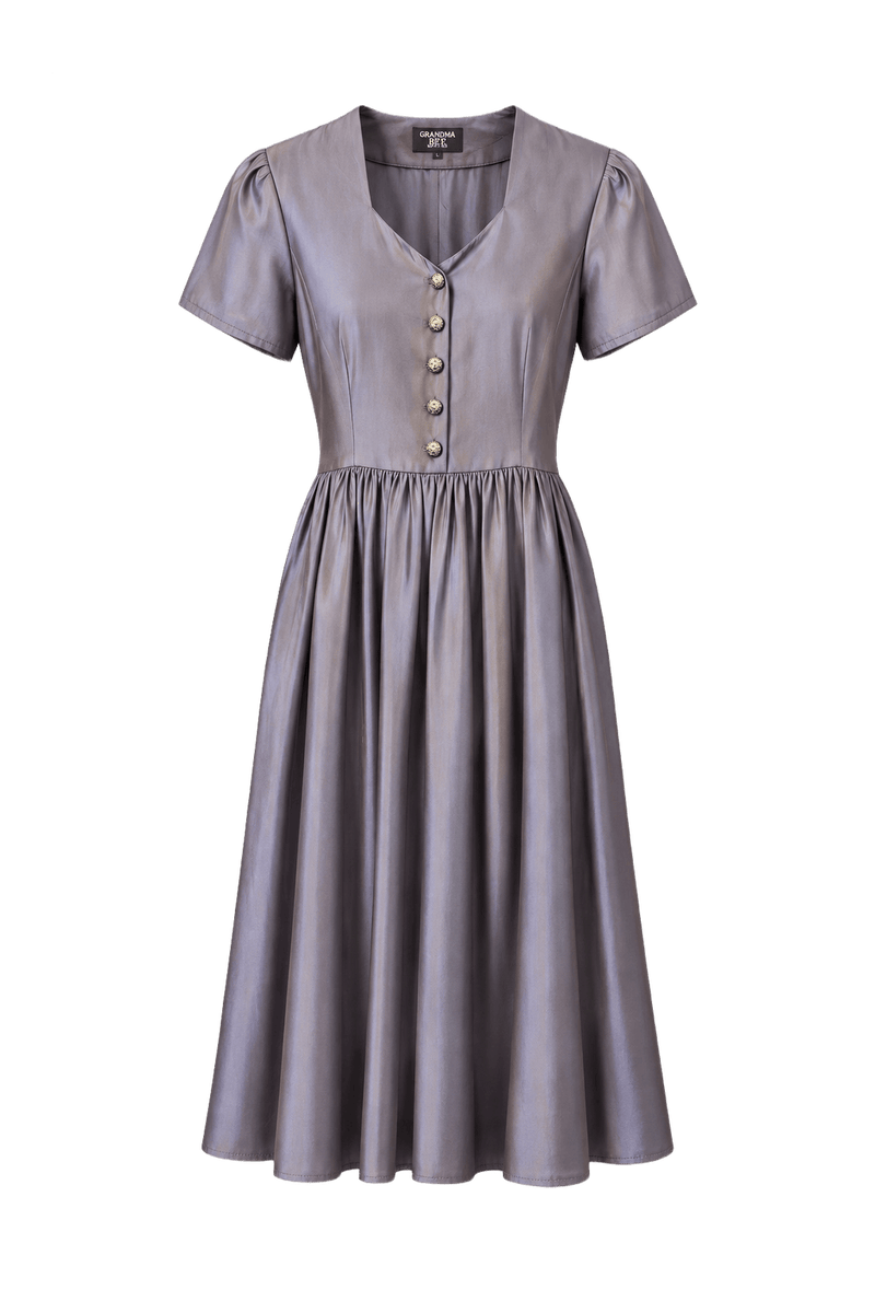 1950s Purple Silk Midi Dress - Front View