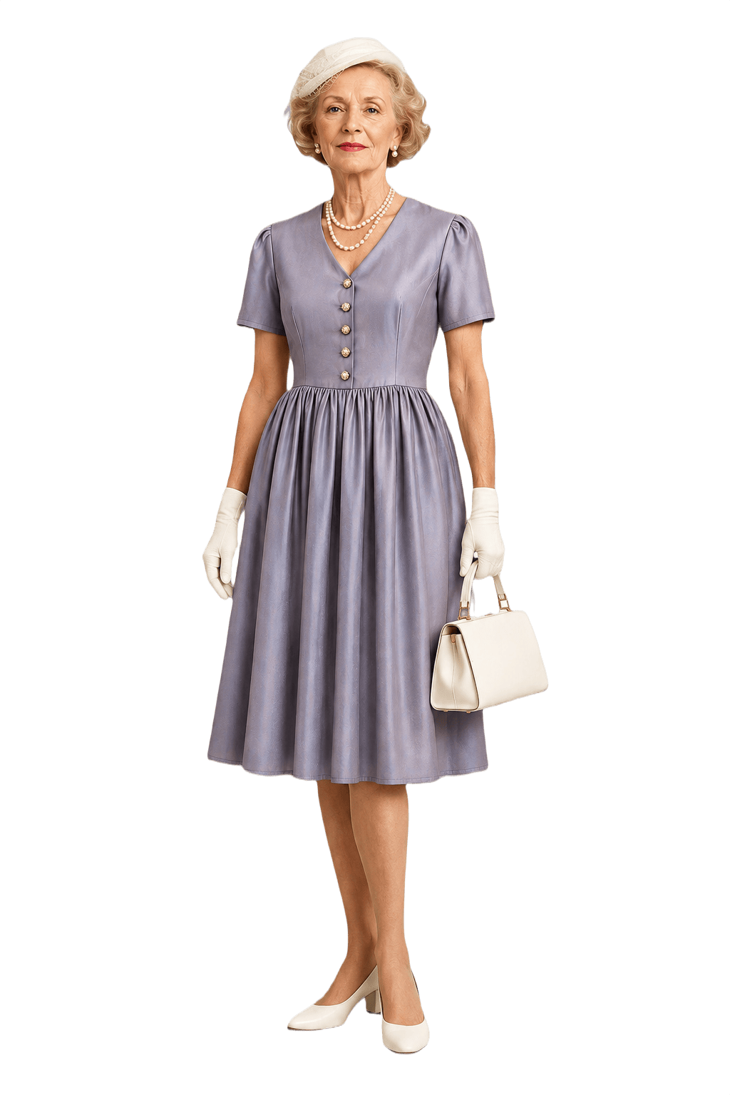 1950s Purple Silk Midi Dress - Model