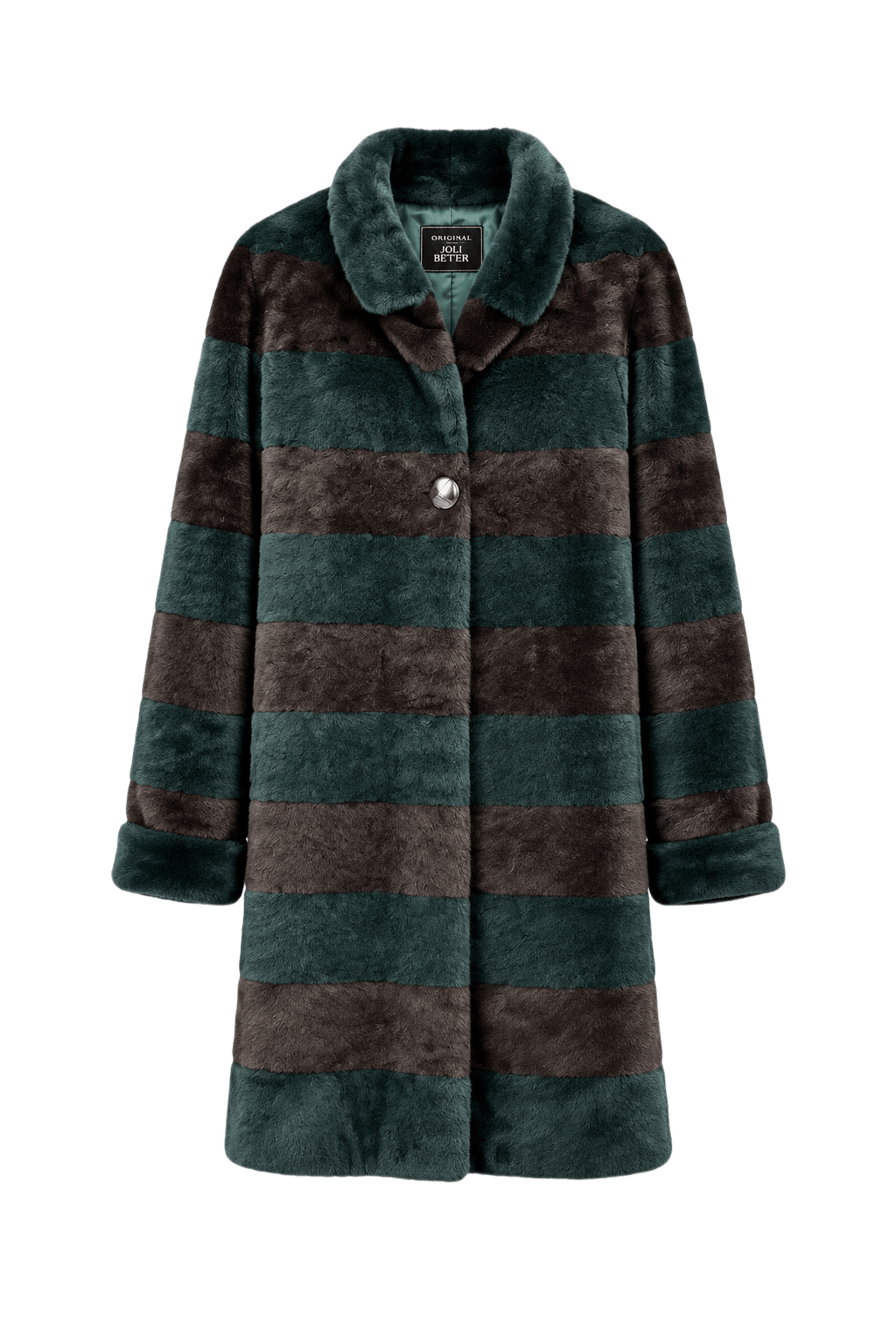1990s Dark Green Brown Soft Fur Fur Coat - Front View