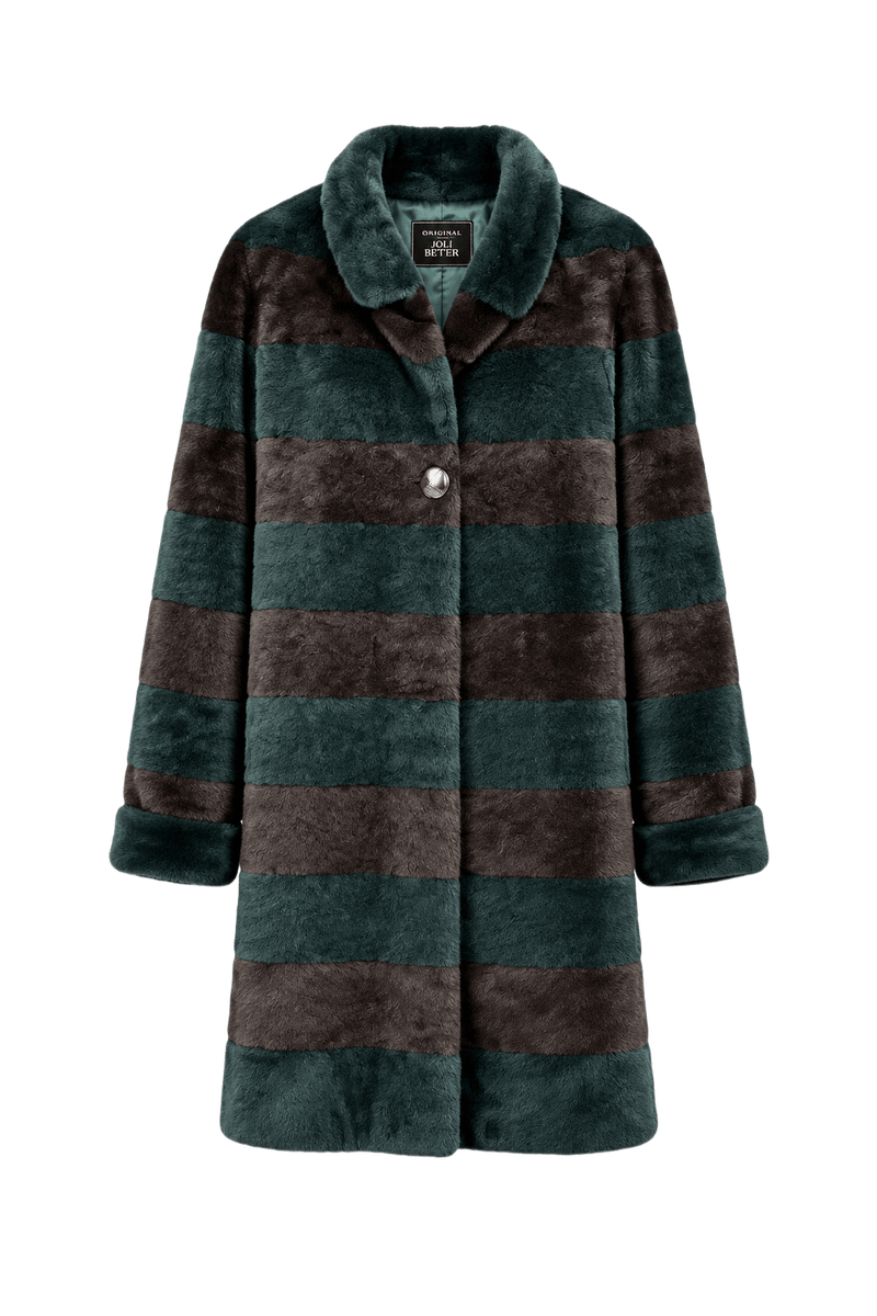 1990s Dark Green Brown Soft Fur Fur Coat - Front View