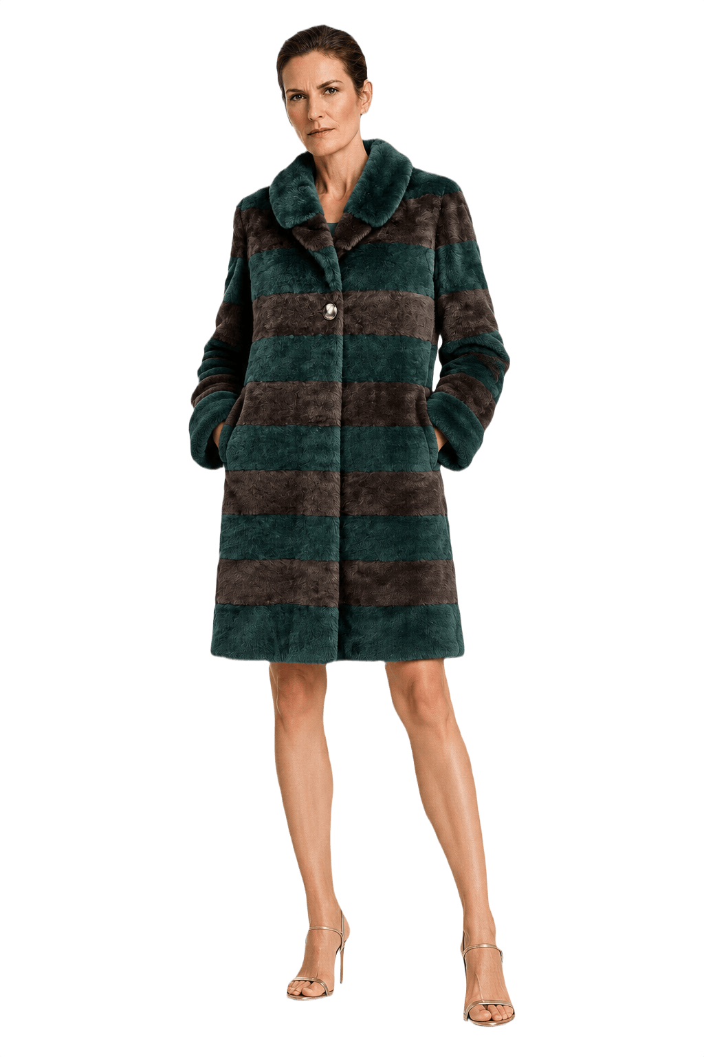 1990s Dark Green Brown Soft Fur Fur Coat - Model