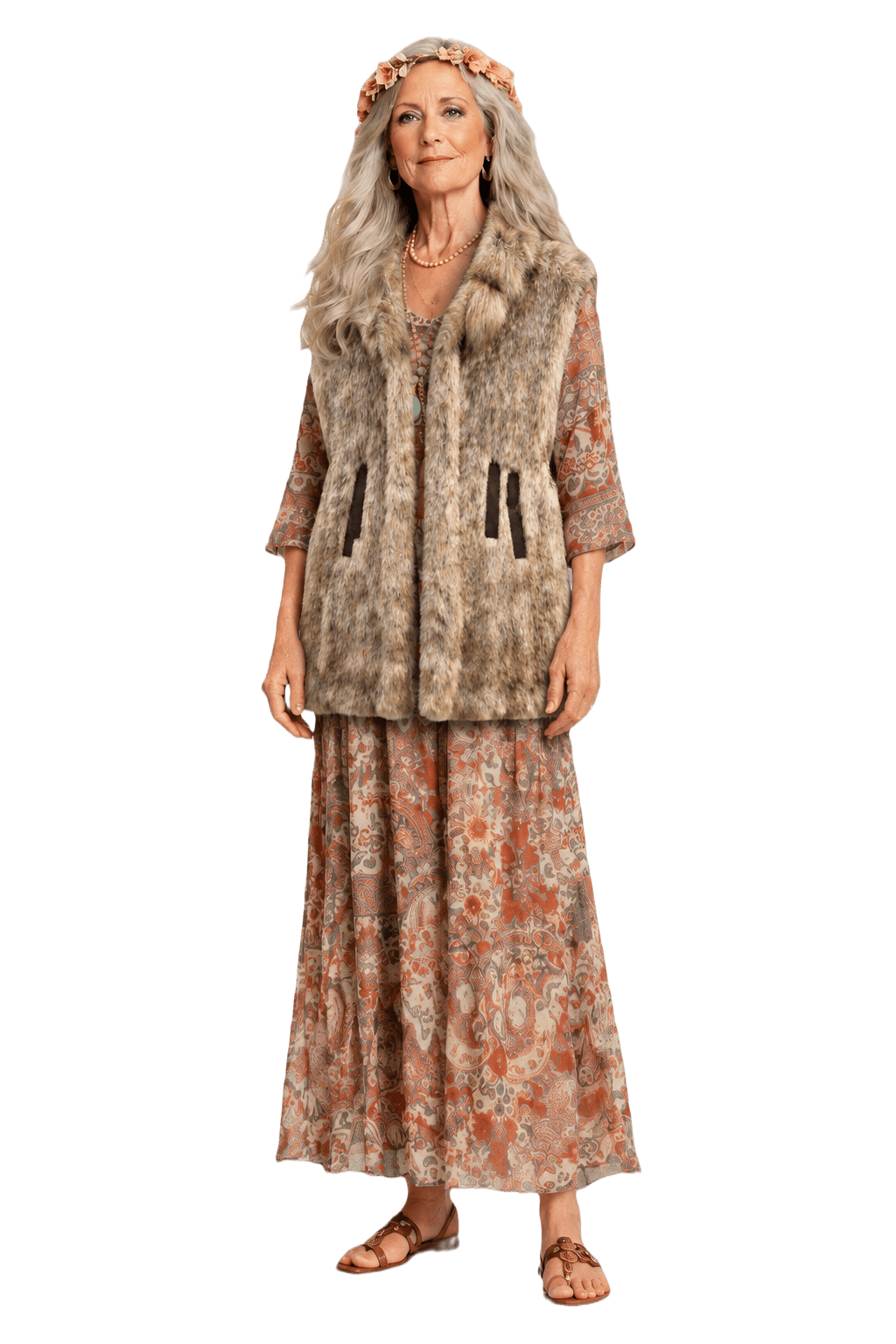 1970s Tan Fur Fur Vest - Model