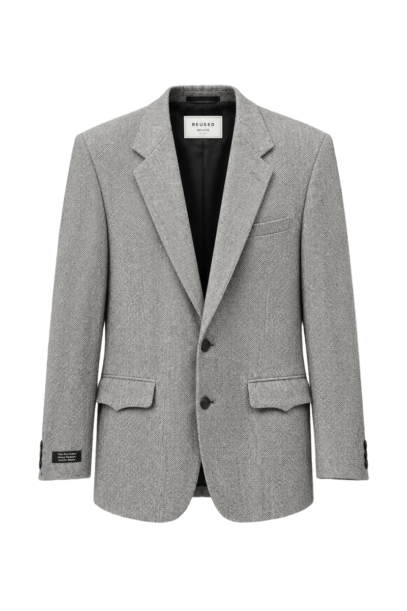 1970s Light Grey Wool Blend Blazer - Front View