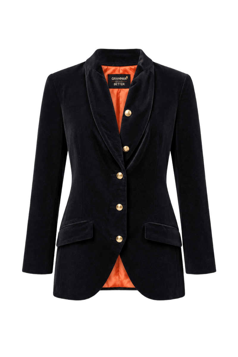 1980s Black Velvet Blazer - Front View