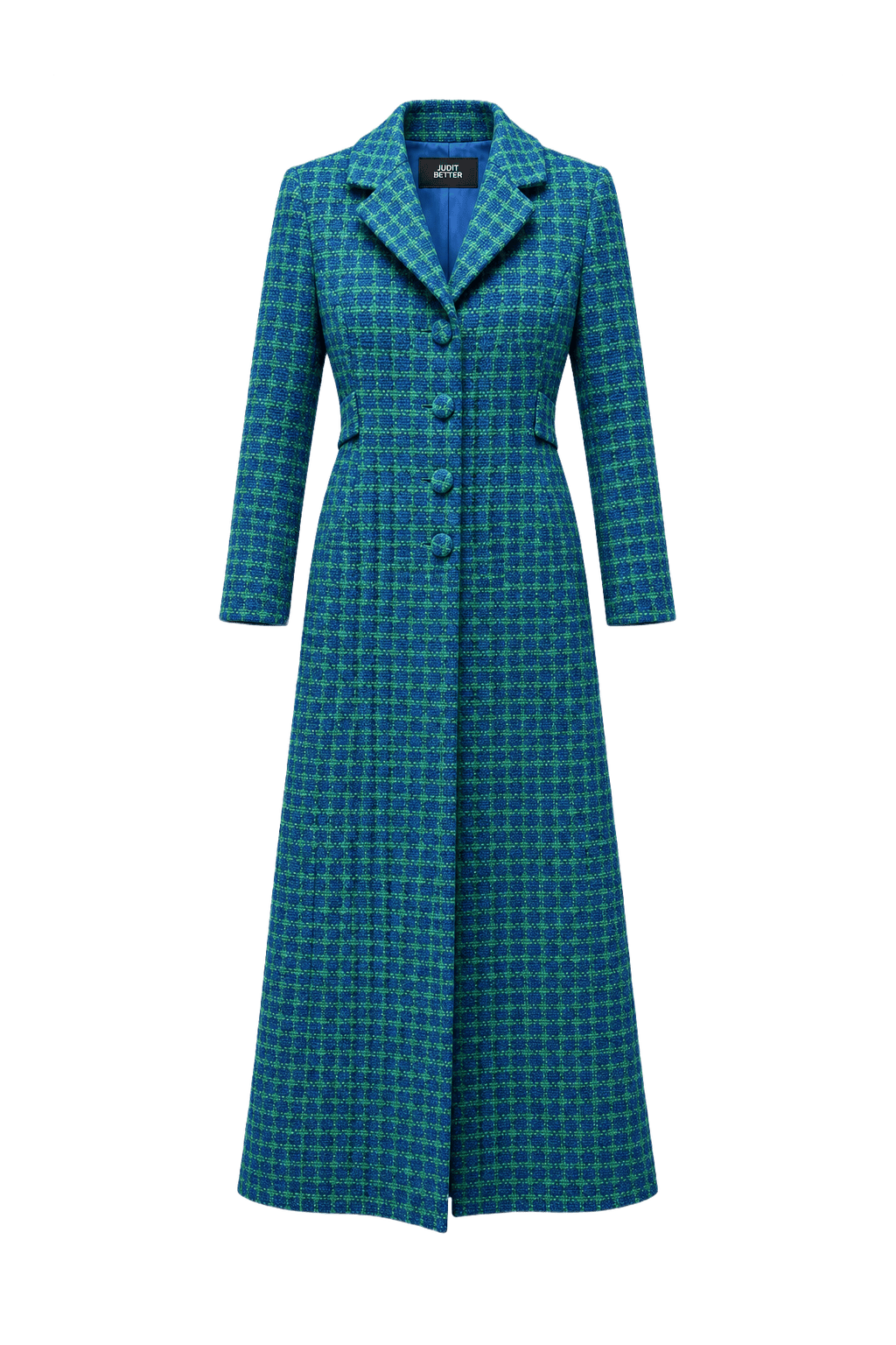 1970s Blue Wool Plaid Coat - Front View