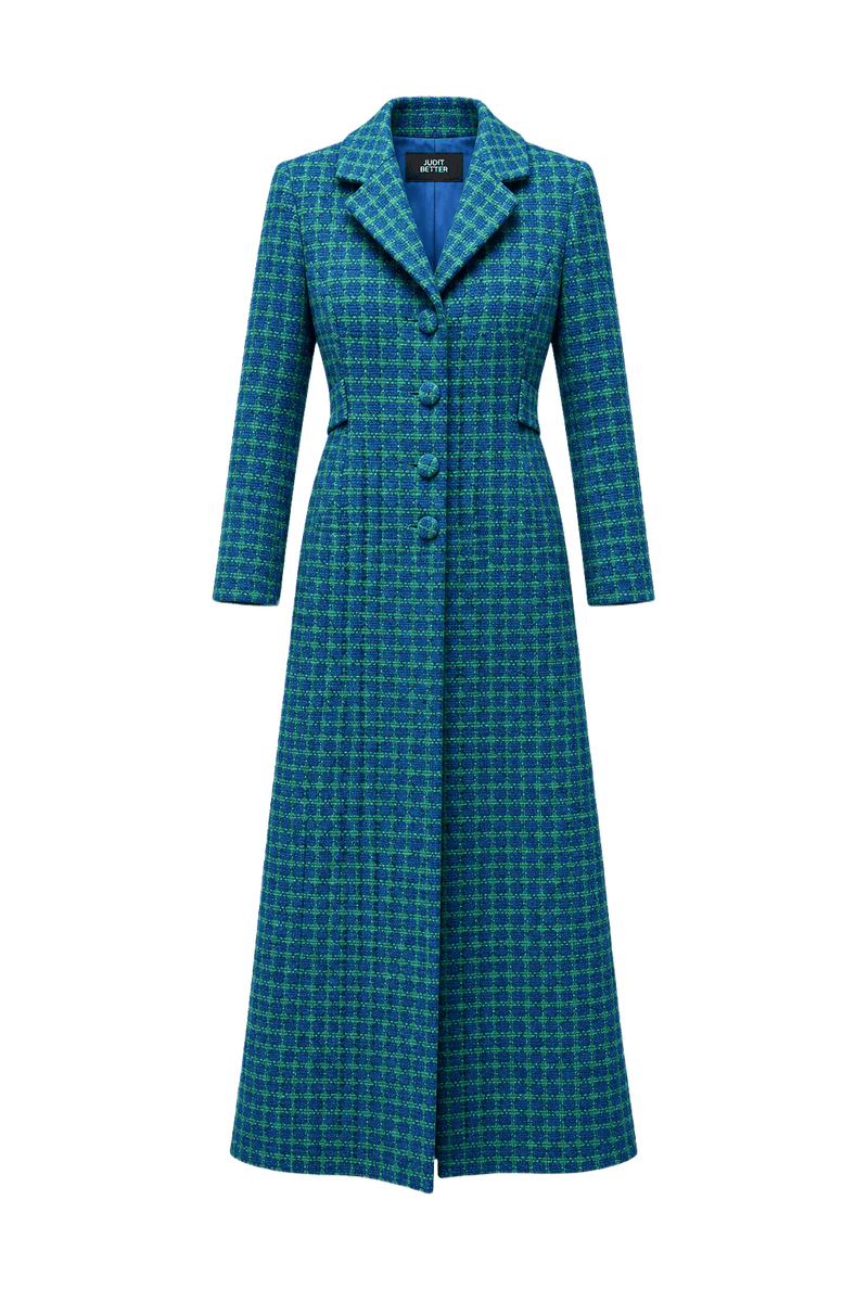1970s Blue Wool Plaid Coat - Front View